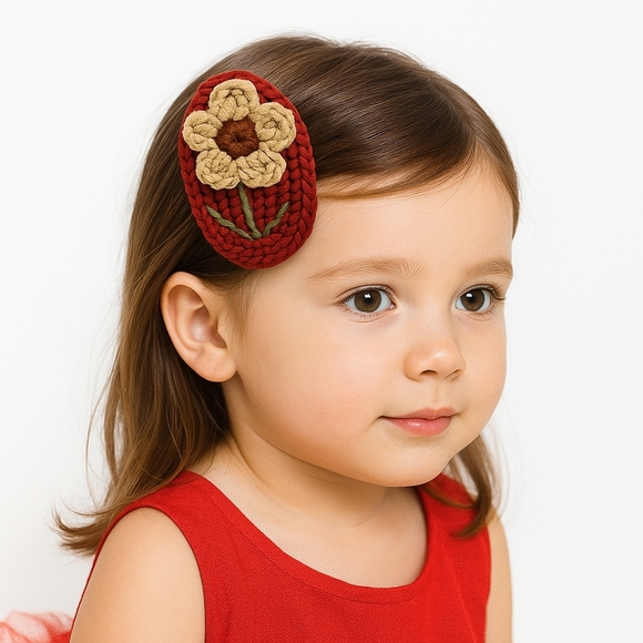 Hand Crafted Crochet Floral Hair Clip  Vintage Botanical Coquette Accessory Red - Picture 1 of 17